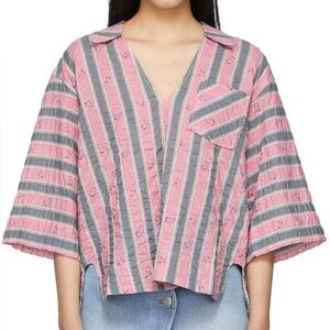 ❌SOLD❌GANNI PINK & GREY OVERSIZED SHORT SLEEVE BLOUSE